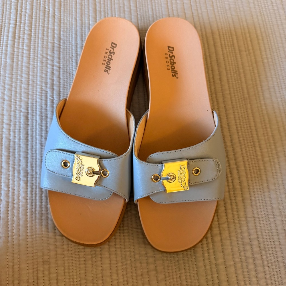 NEW Dr. Scholls Women's Island Icon Light Blue Slide Sandals Platform Wedge 8.5M - Picture 2 of 8
